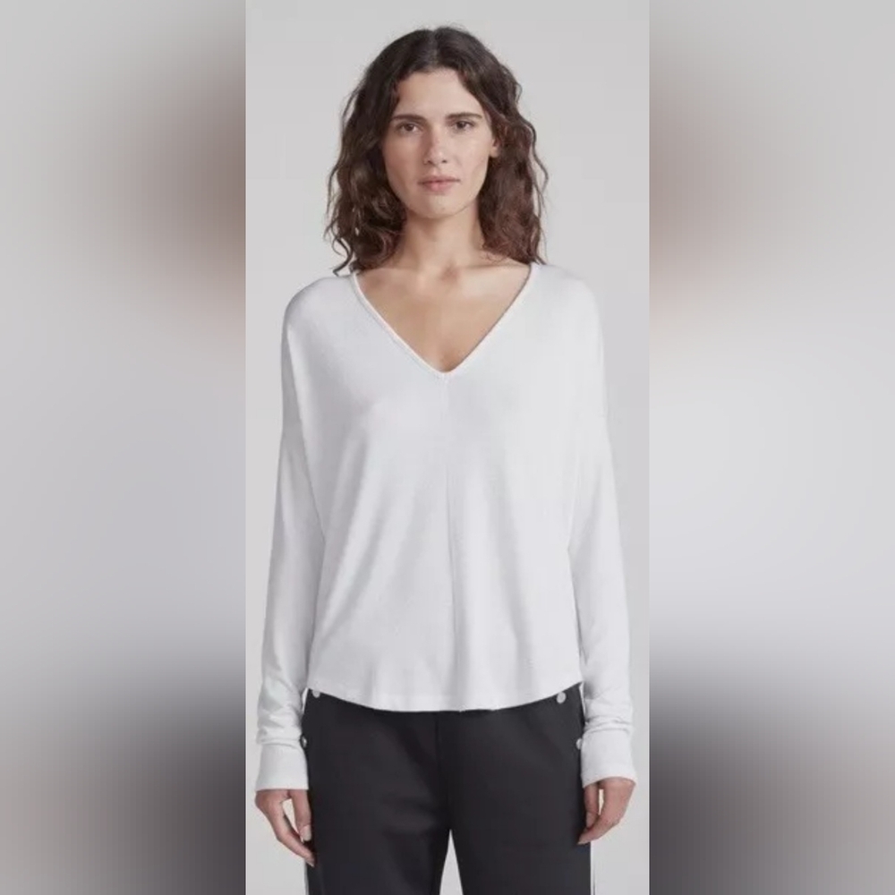 Rag & Bone Women's Hudson V-Neck Classic Thin Pullover Sweater Top White Size L